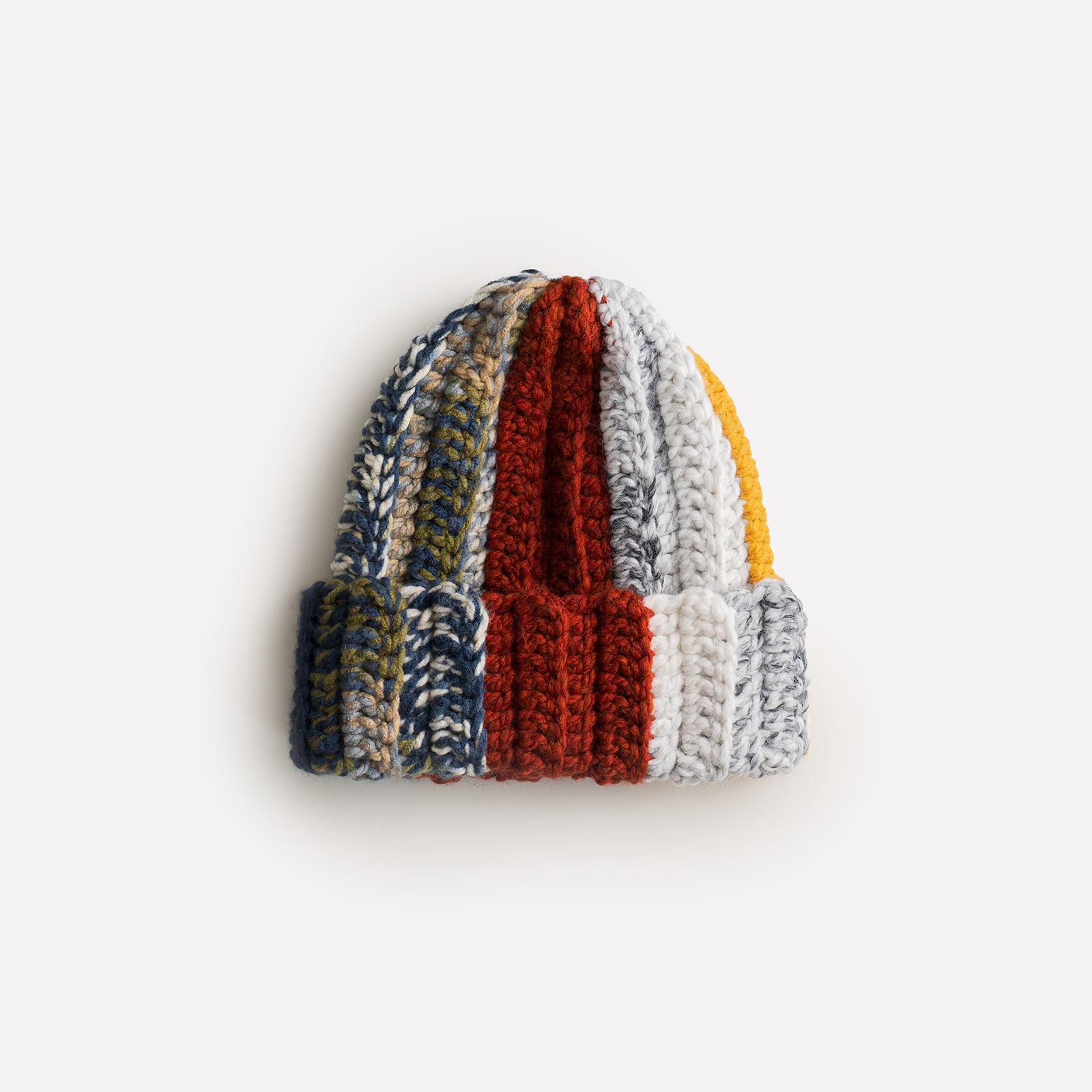 "ONE of ONE" Hand-Knitted Beanie (WHITE / RED / MULTI)