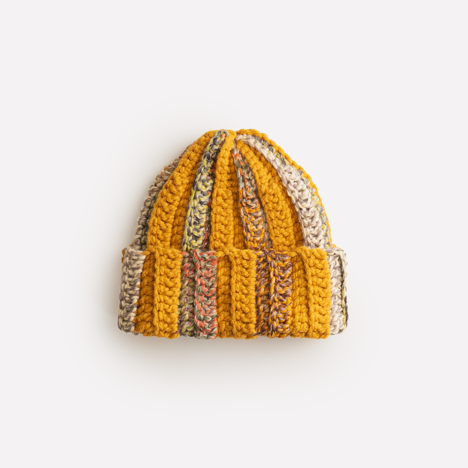 "ONE of ONE" Hand-Knitted Beanie (YELLOW / BEIGE / MULTI)