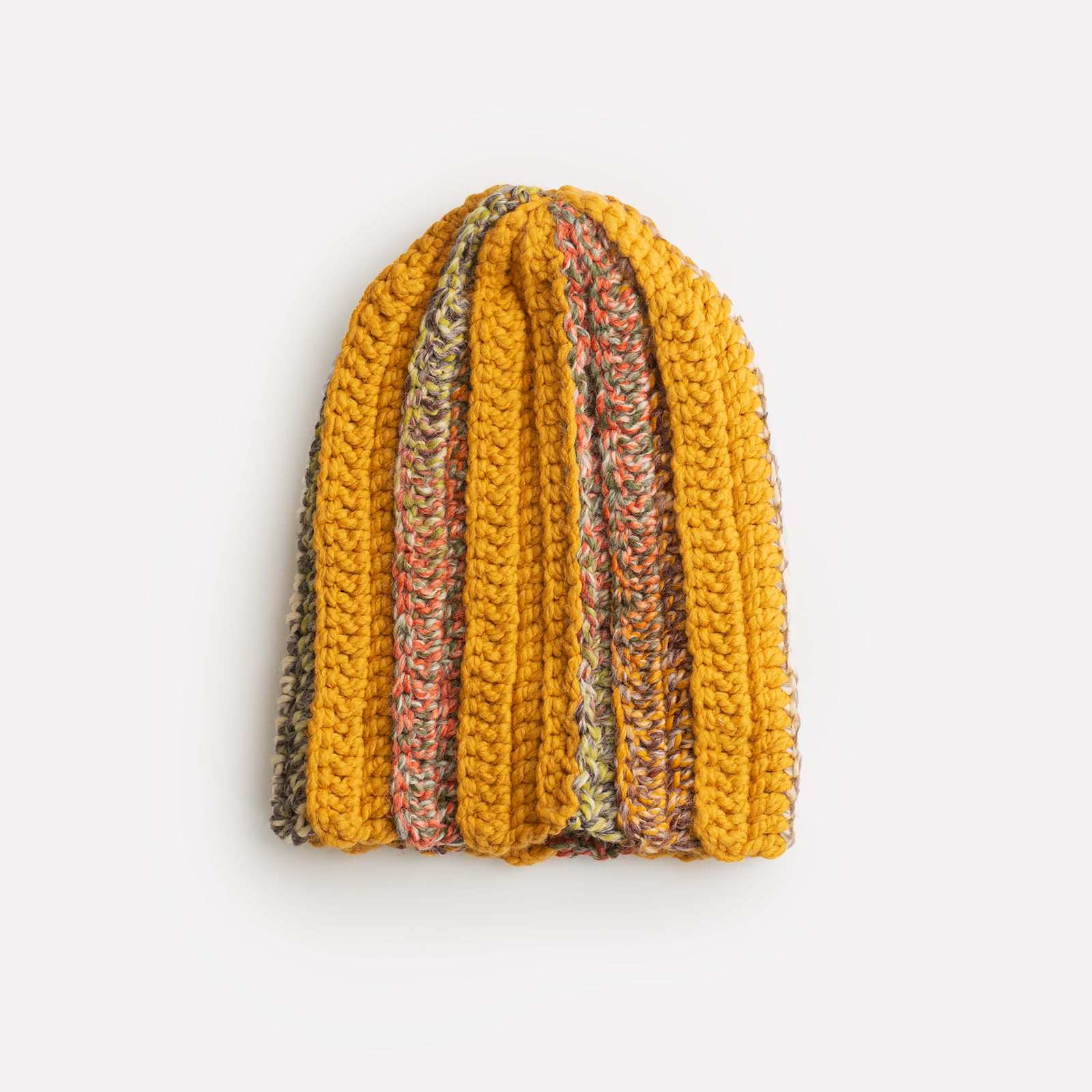 "ONE of ONE" Hand-Knitted Beanie (YELLOW / BEIGE / MULTI)