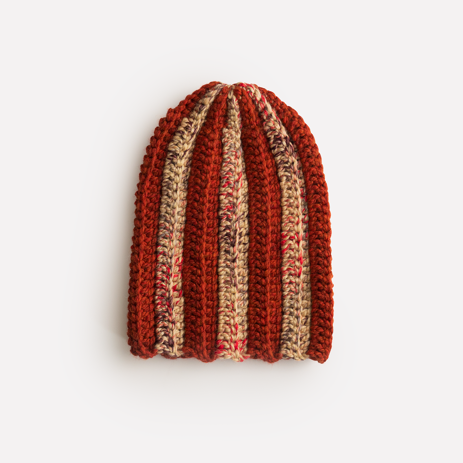 "ONE of ONE" Hand-Knitted Beanie (RED / BEIGE)