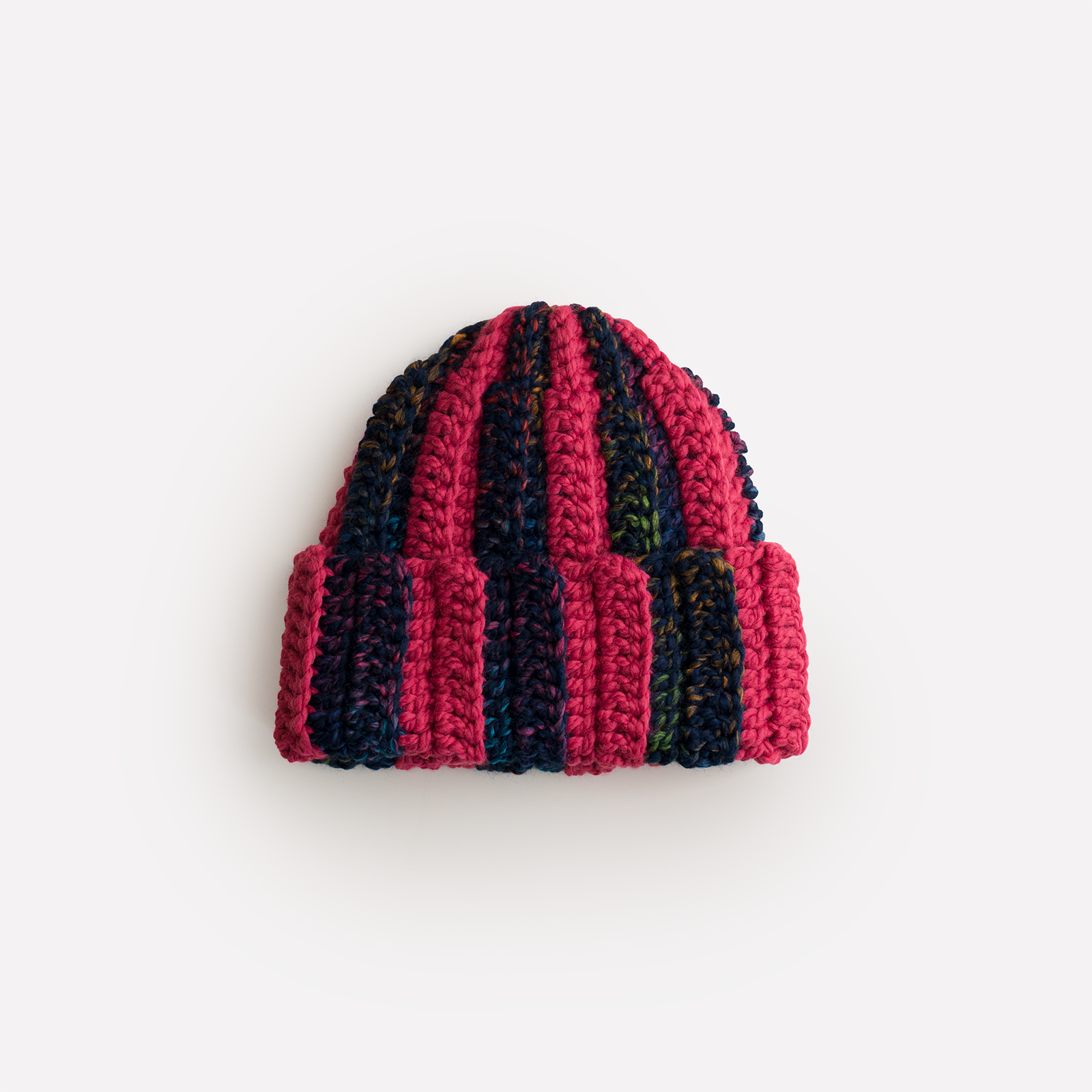 ONE of ONE Hand-Knitted Beanie (PINK / NAVY / MULTI)