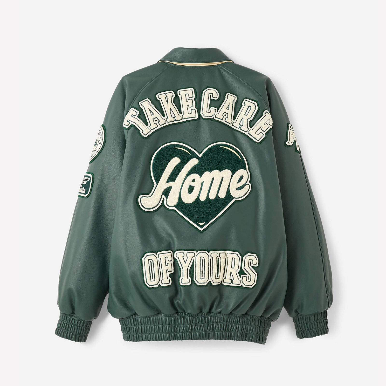 QUARTIER IS HOME X ROOTS - HOMETEAM LEATHER VARSITY JACKET (FOREST)