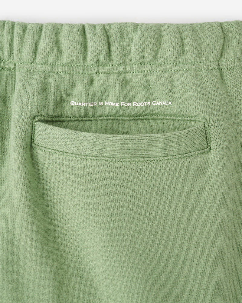 QUARTIER IS HOME x ROOTS CANADA - "TAKE CARE OF YOURS" OPEN BOTTOM SWEATPANTS (FOREST)