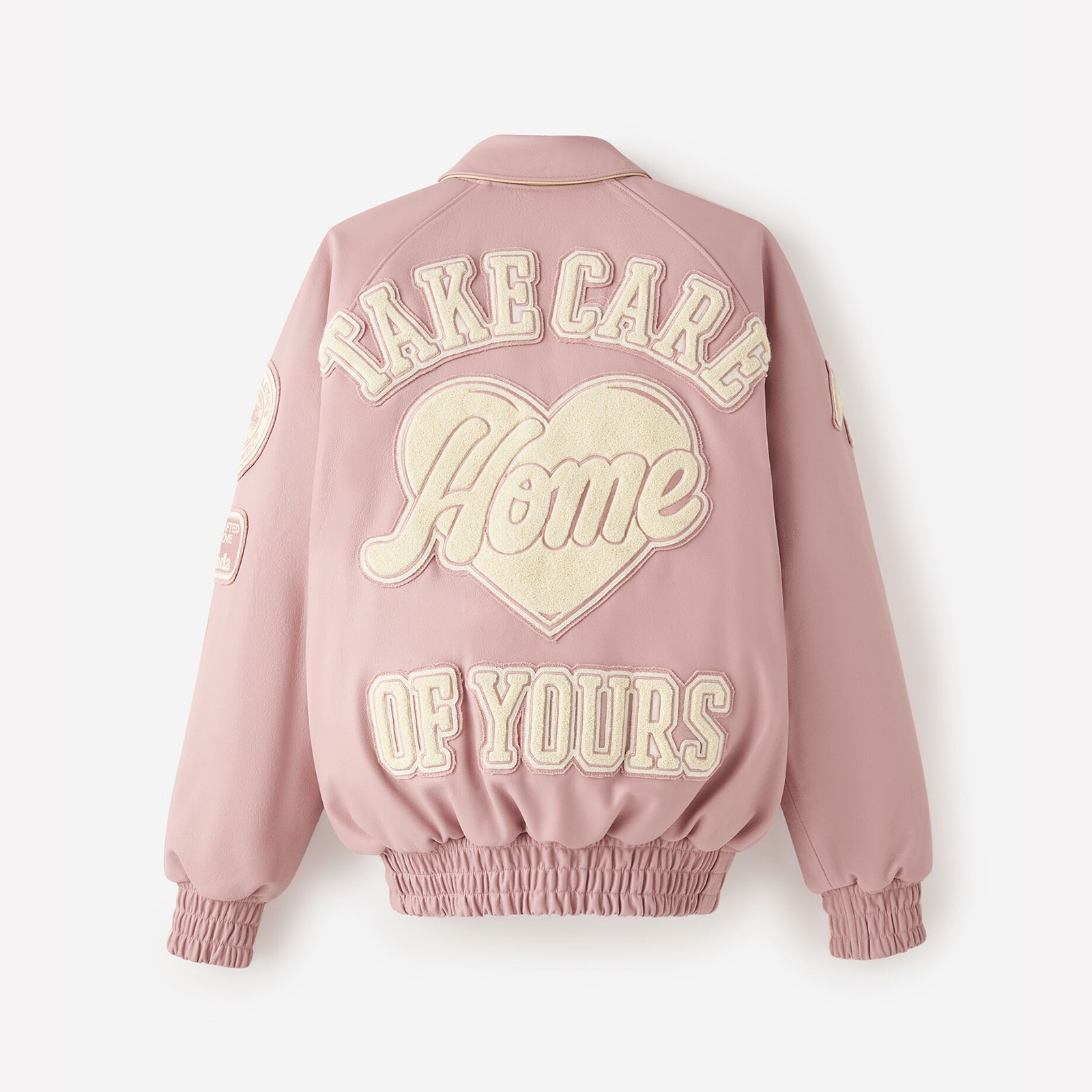 QUARTIER IS HOME X ROOTS - HOMETEAM LEATHER VARSITY JACKET (DUSTY PINK)